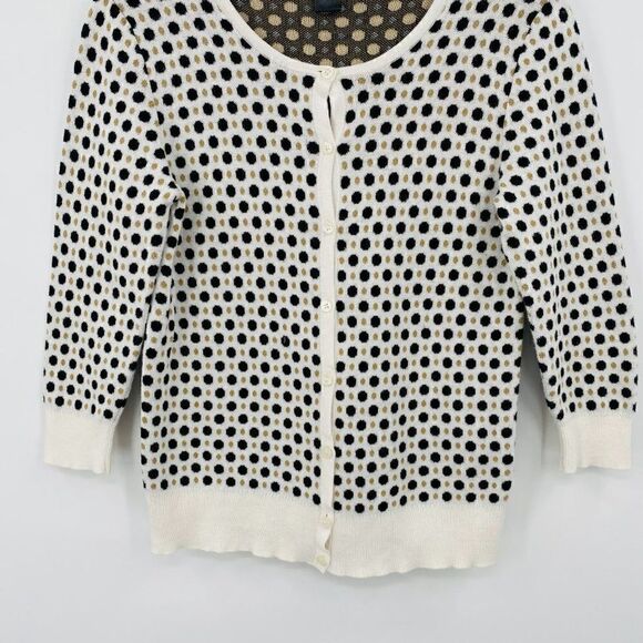 Ann Taylor Small Black Gold Polka Dot 3/4 Sleeve Button Down Cardigan Sweater - Picture 3 of 6